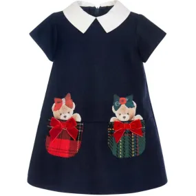 Girls Navy Tartan Teddy Dress