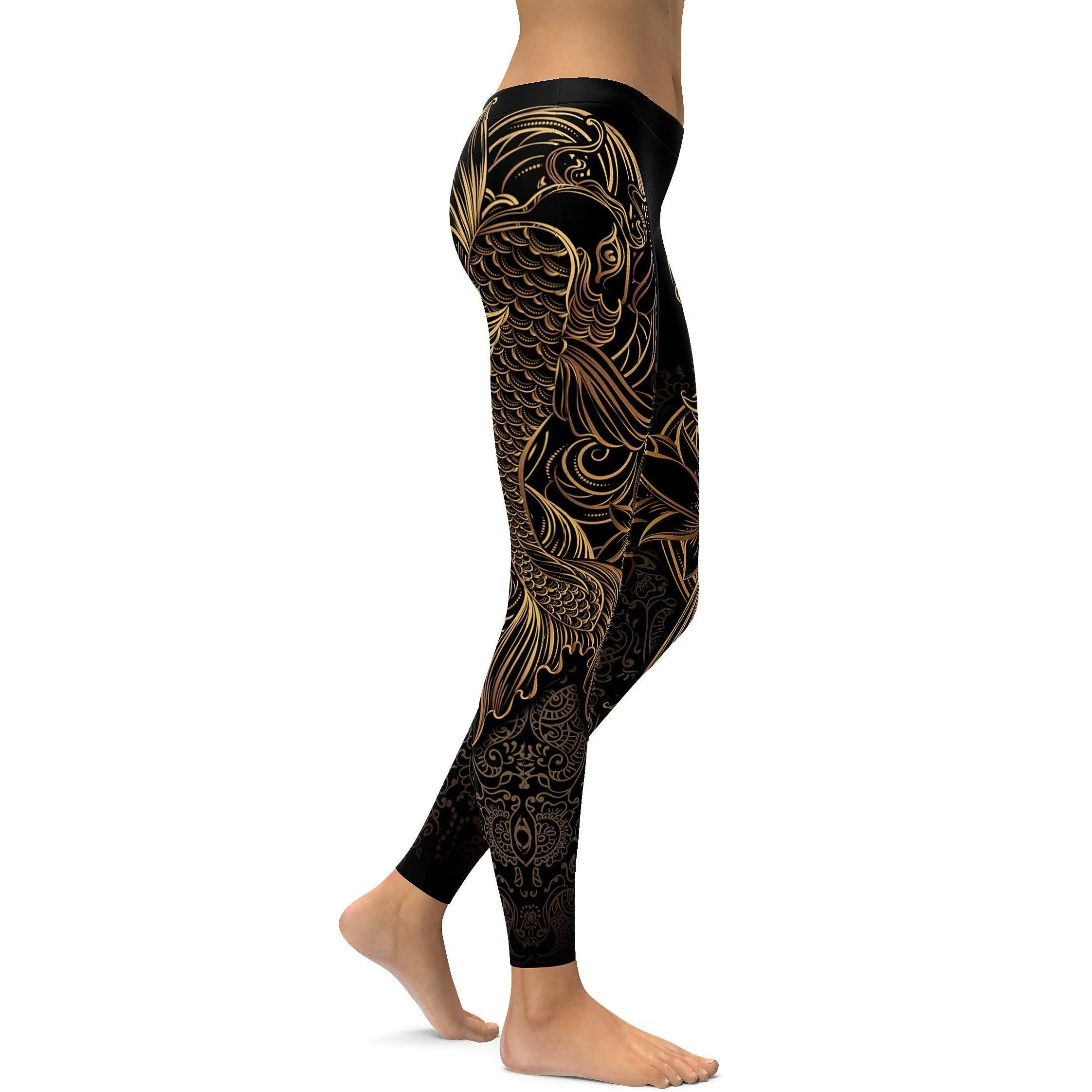 Golden Oriental Koi Fish Leggings