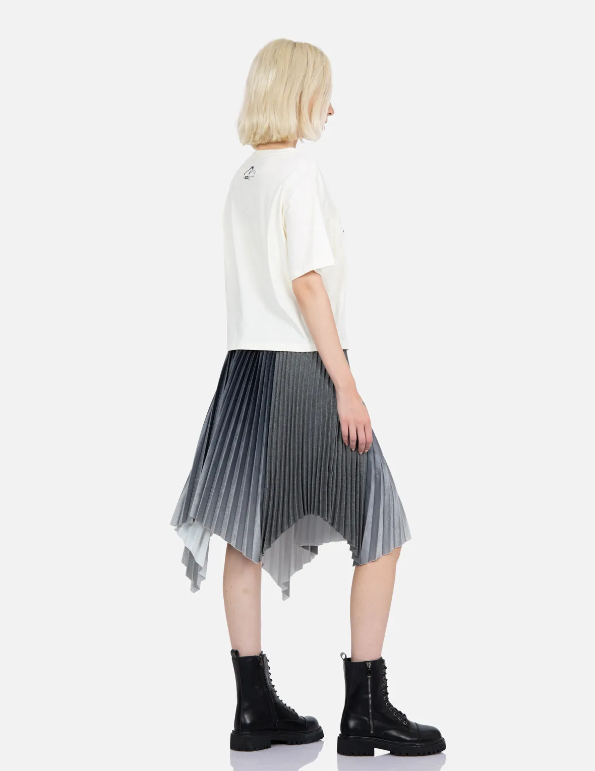 Gradiant Asymmetric Pleated Skirt