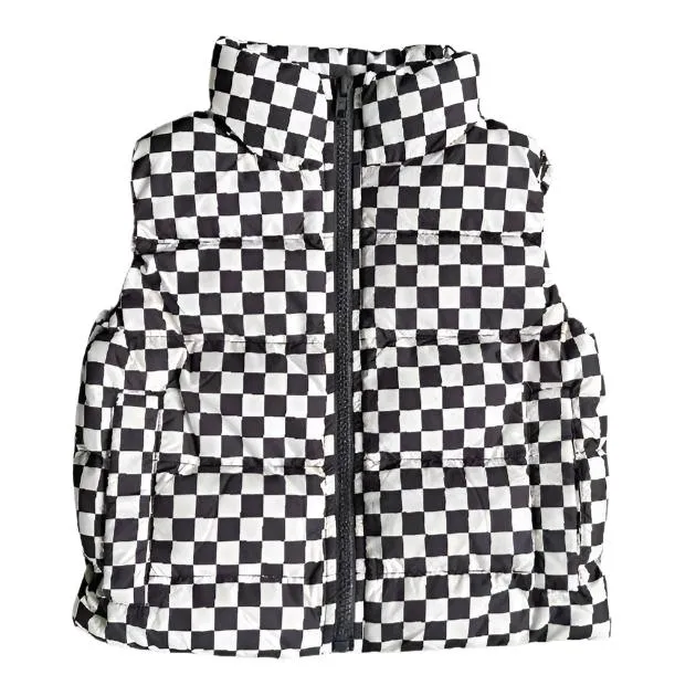 Gray Wash Checker Puffer Vest