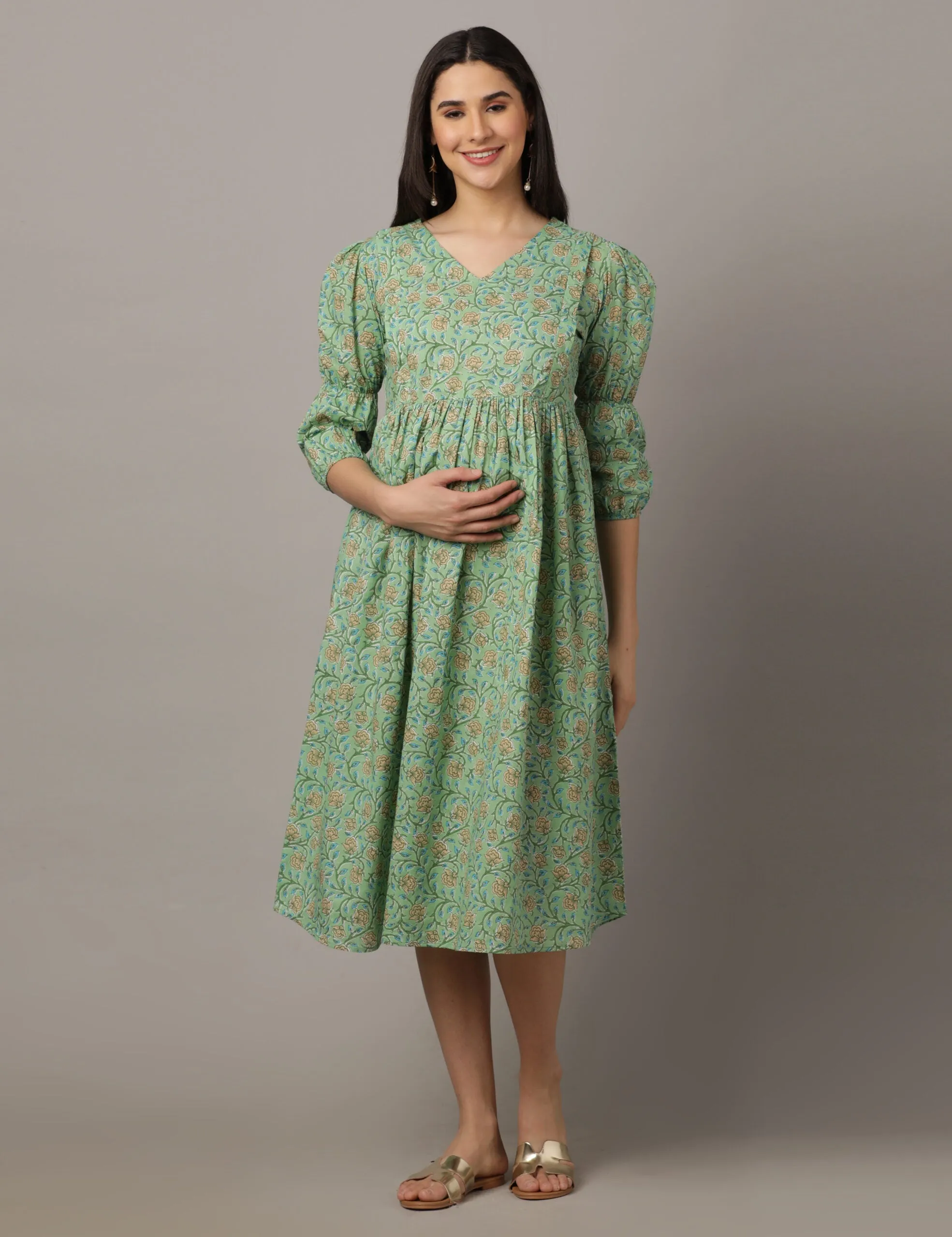 Green Blossoming Cotton Maxi