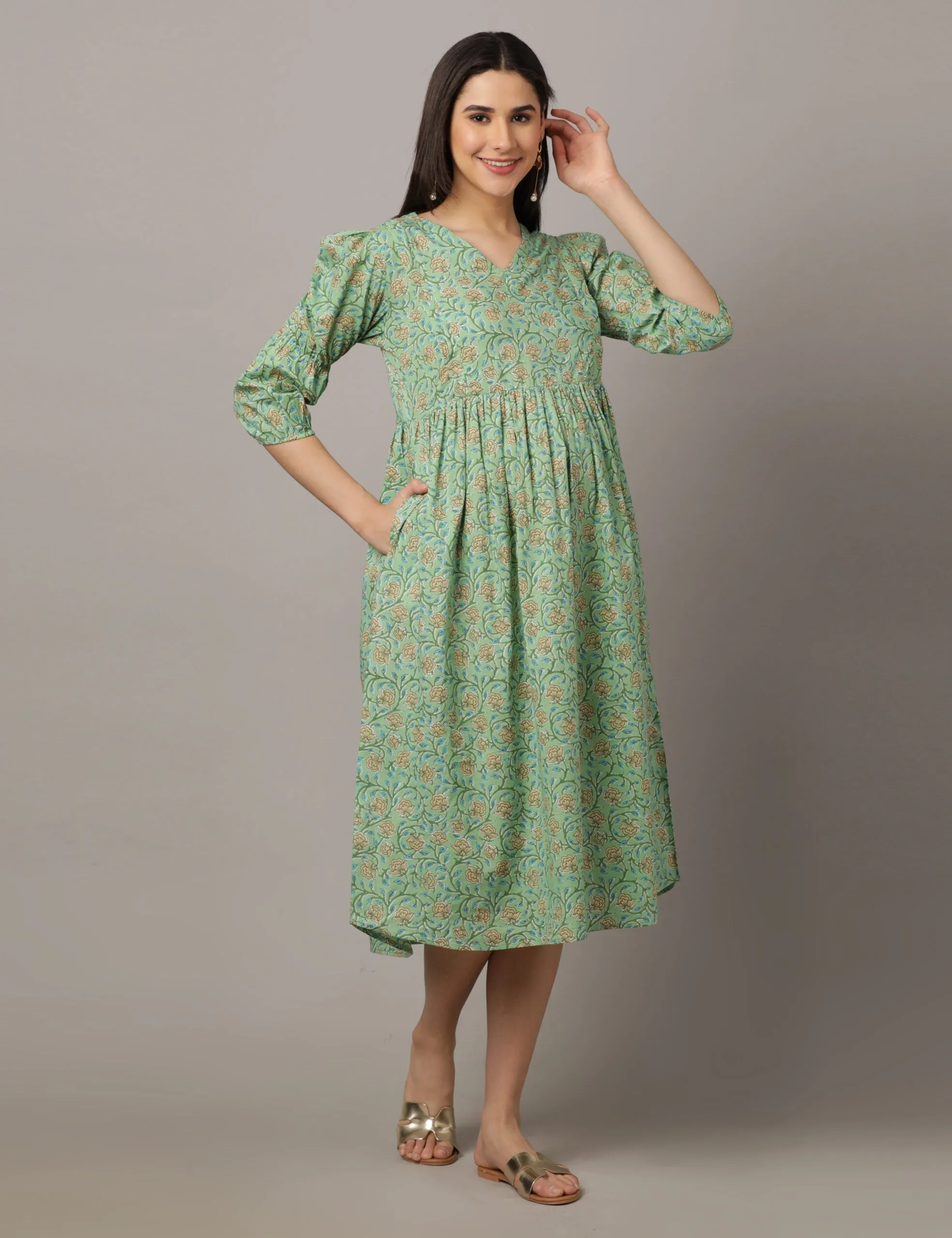 Green Blossoming Cotton Maxi