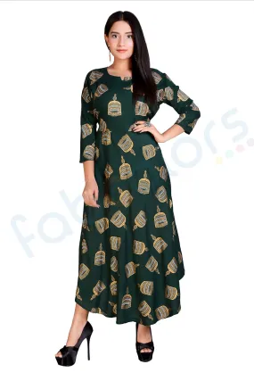 Green Rayon Long Gold Traditional Maxi