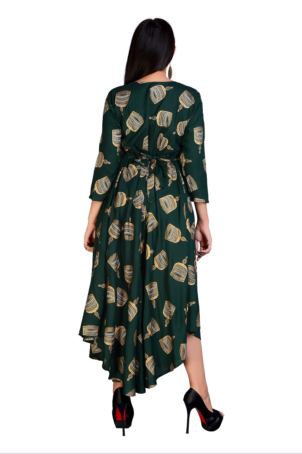 Green Rayon Long Gold Traditional Maxi