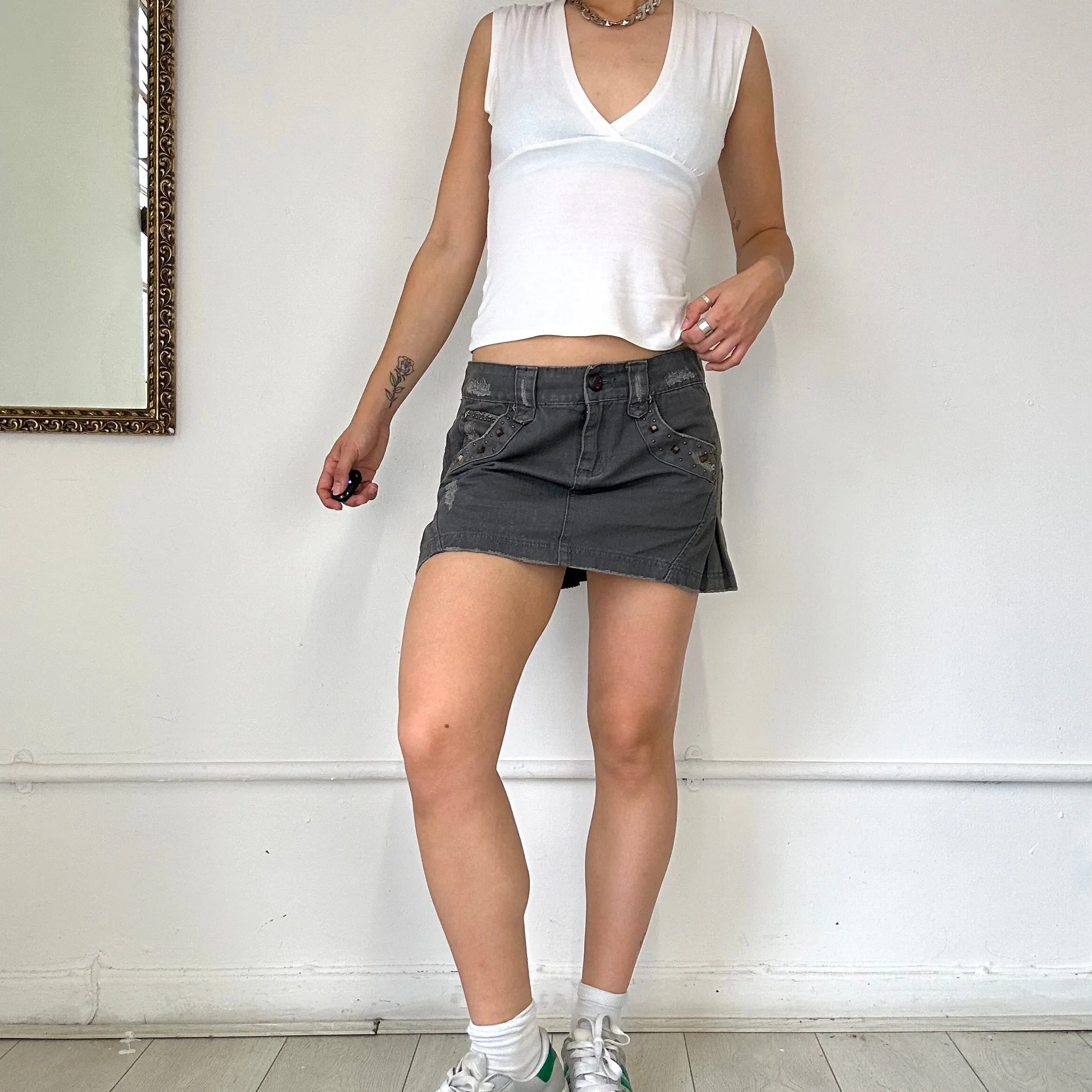 grey cargo pleated mini skirt