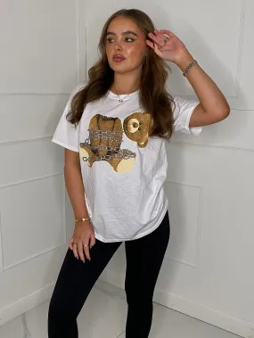 Headless Chain Teddy Print T-Shirt - White