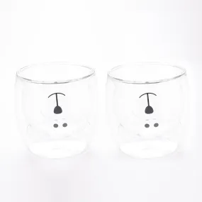 Heart Home 2 Pcs Cute Teddy Bear Cups | Borosilicate Double Wall Glass Cups | Microwave Safe | Heat Resistant | Scratch Proof | 250 ML | Pack of 1 | Transparent