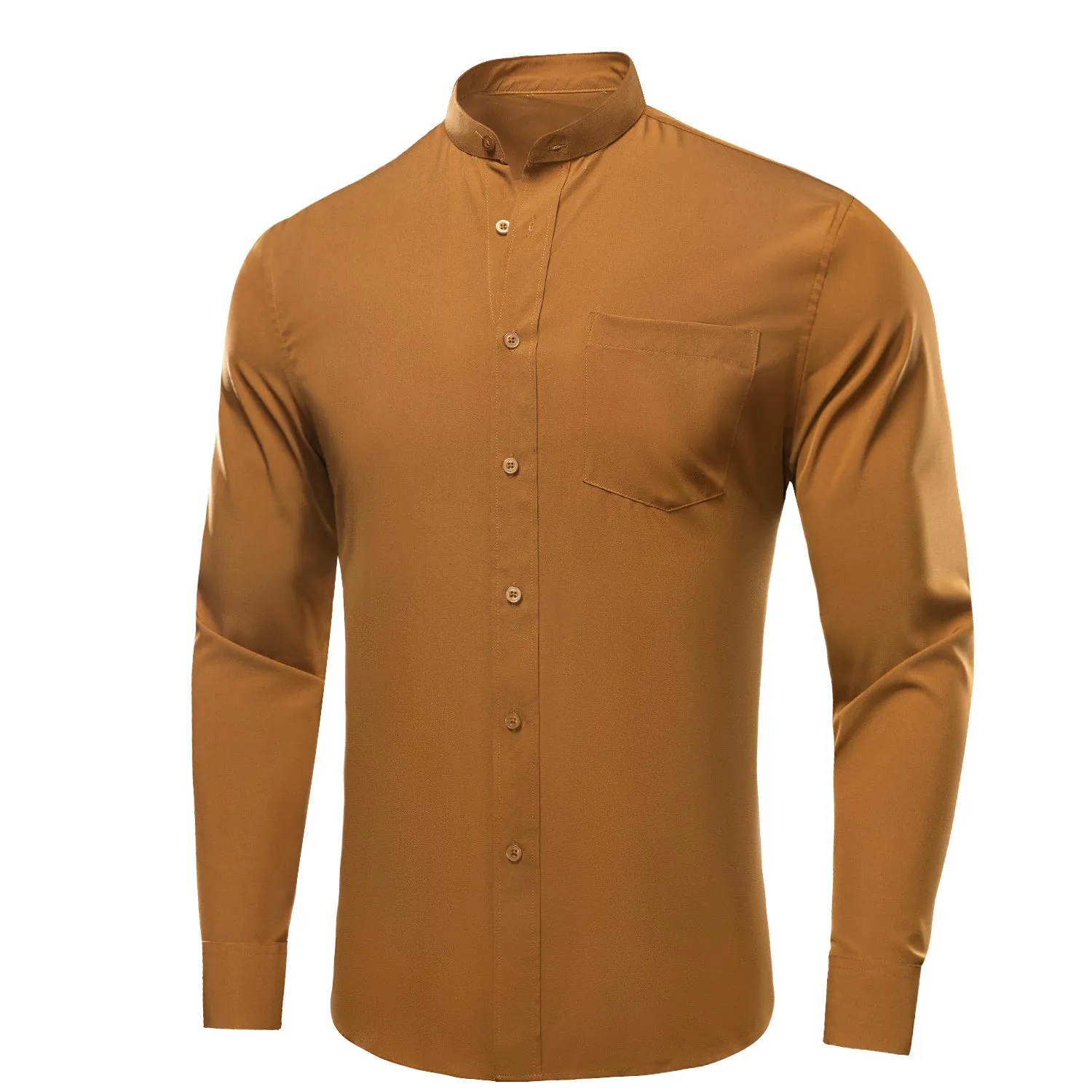 Hi-Tie Men's Shirt Brown Orange Solid Men's Long Sleeve Dress Shirt