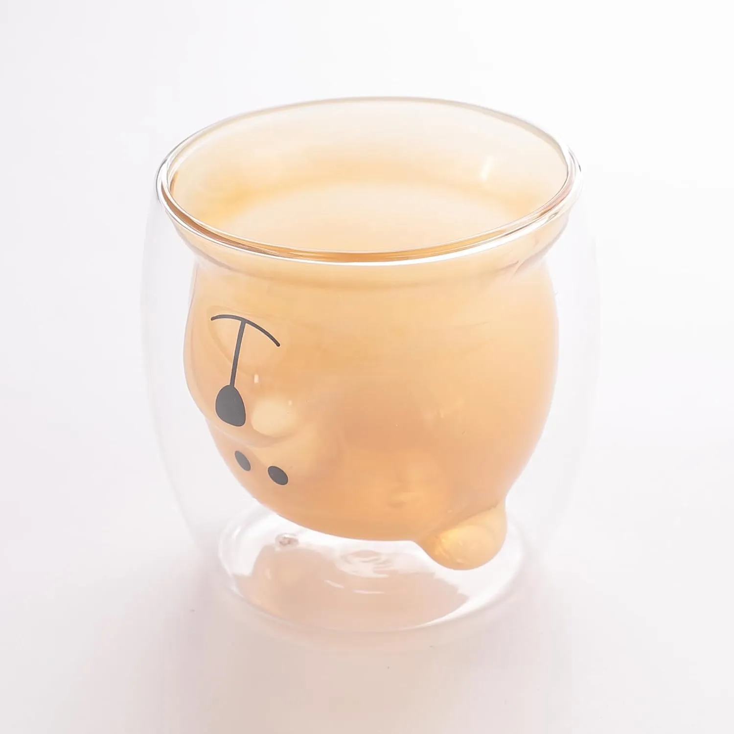 Homestic 2 Pcs Cute Teddy Bear Cups | Borosilicate Double Wall Glass Cups | Microwave Safe | Heat Resistant | Scratch Proof | 250 ML | Pack of 1 | Amber