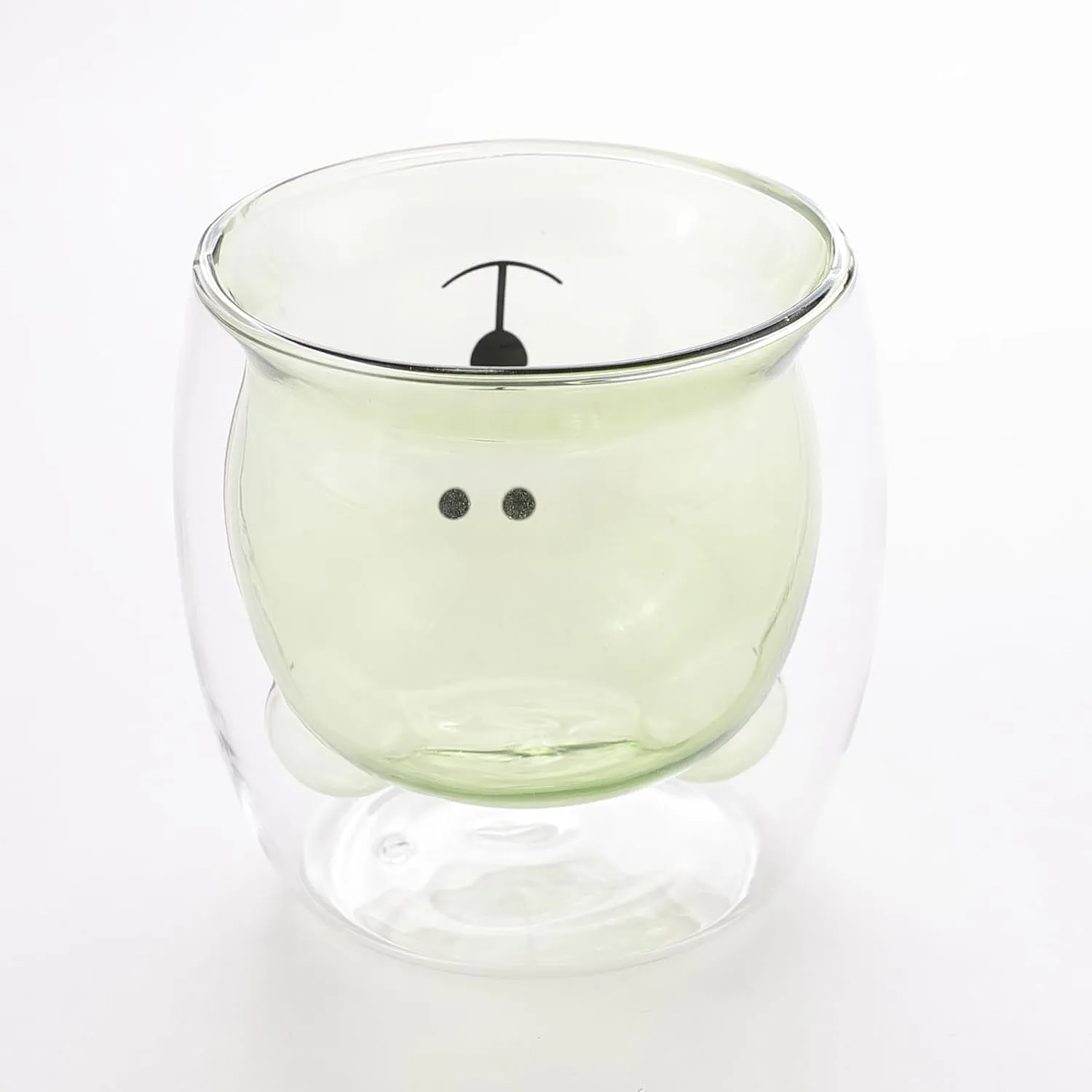 Homestic 2 Pcs Cute Teddy Bear Cups | Borosilicate Double Wall Glass Cups | Microwave Safe | Heat Resistant | Scratch Proof | 250 ML | Pack of 1 | Green