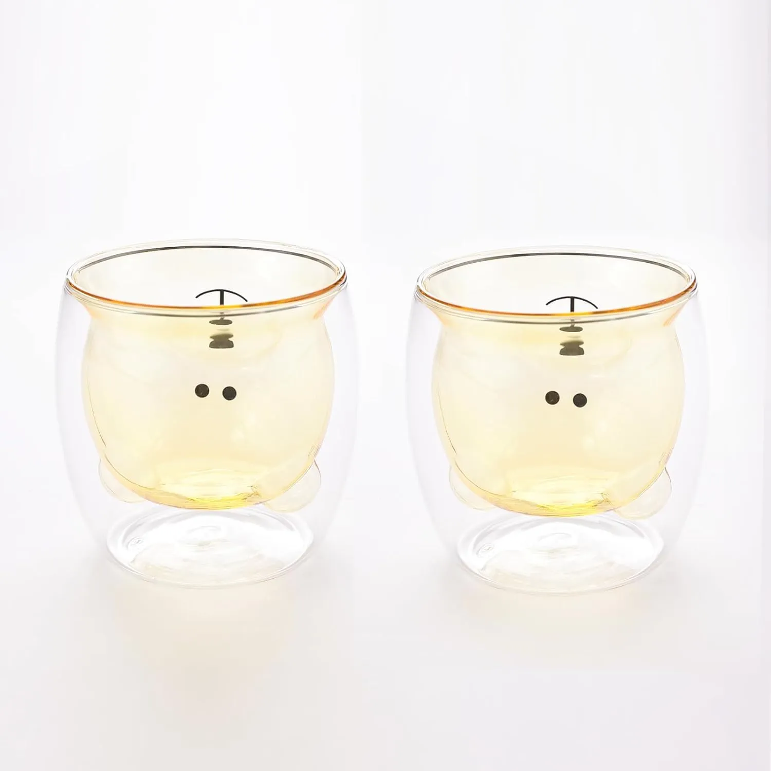 Homestic 2 Pcs Cute Teddy Bear Cups | Borosilicate Double Wall Glass Cups | Microwave Safe | Heat Resistant | Scratch Proof | 250 ML | Pack of 1 | Yellow