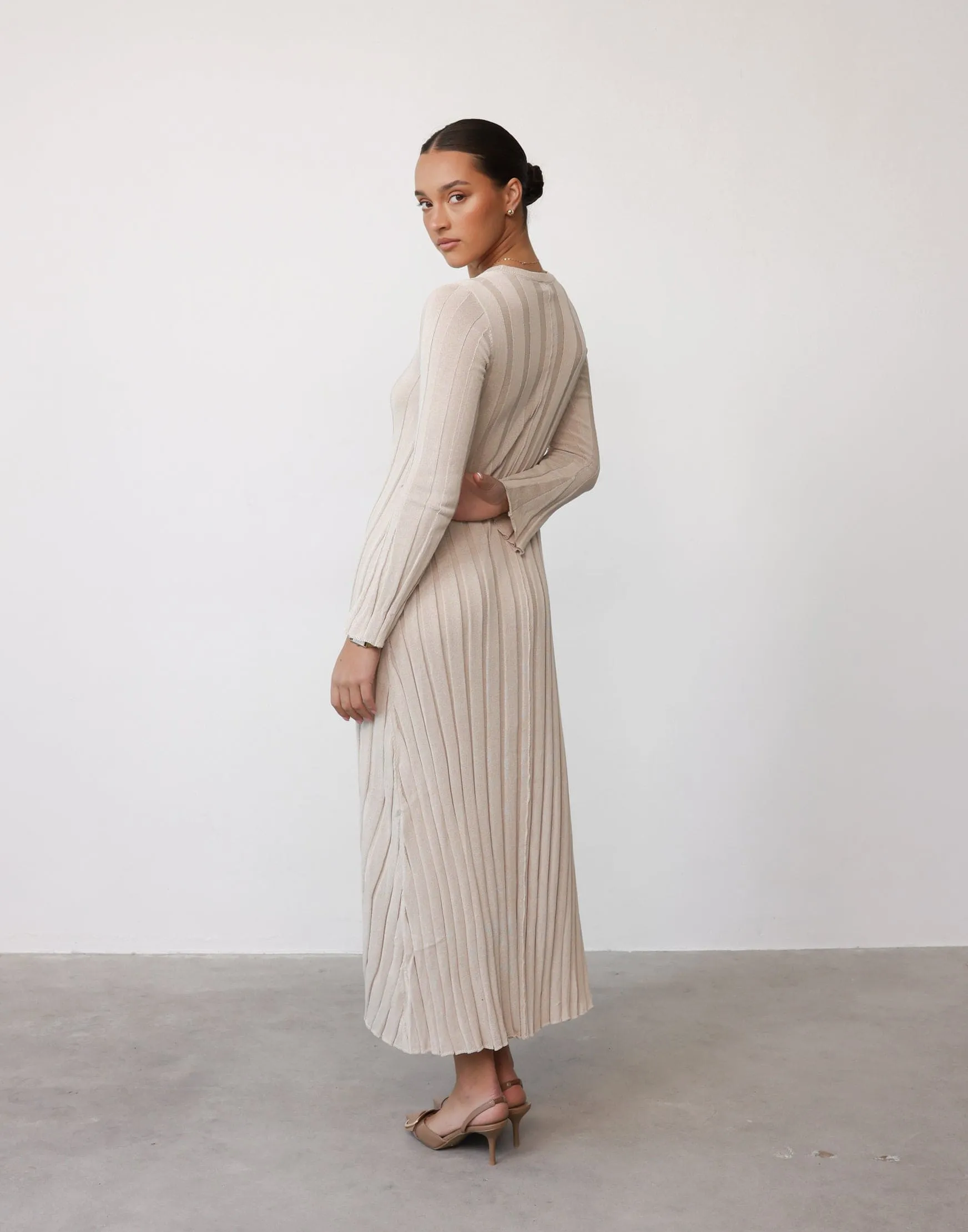 Jemima Long Sleeve Maxi Dress (Stone)