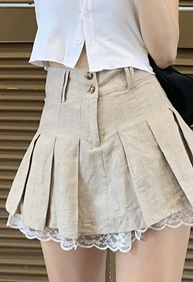 Joskaa Cotton Linen Pleated Mini Skirt