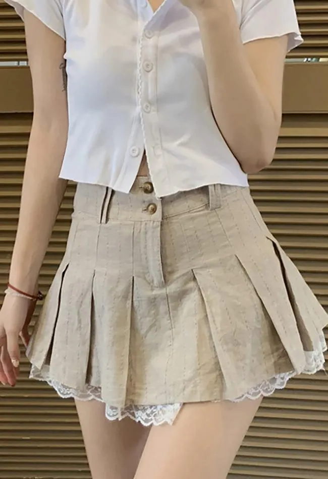 Joskaa Cotton Linen Pleated Mini Skirt