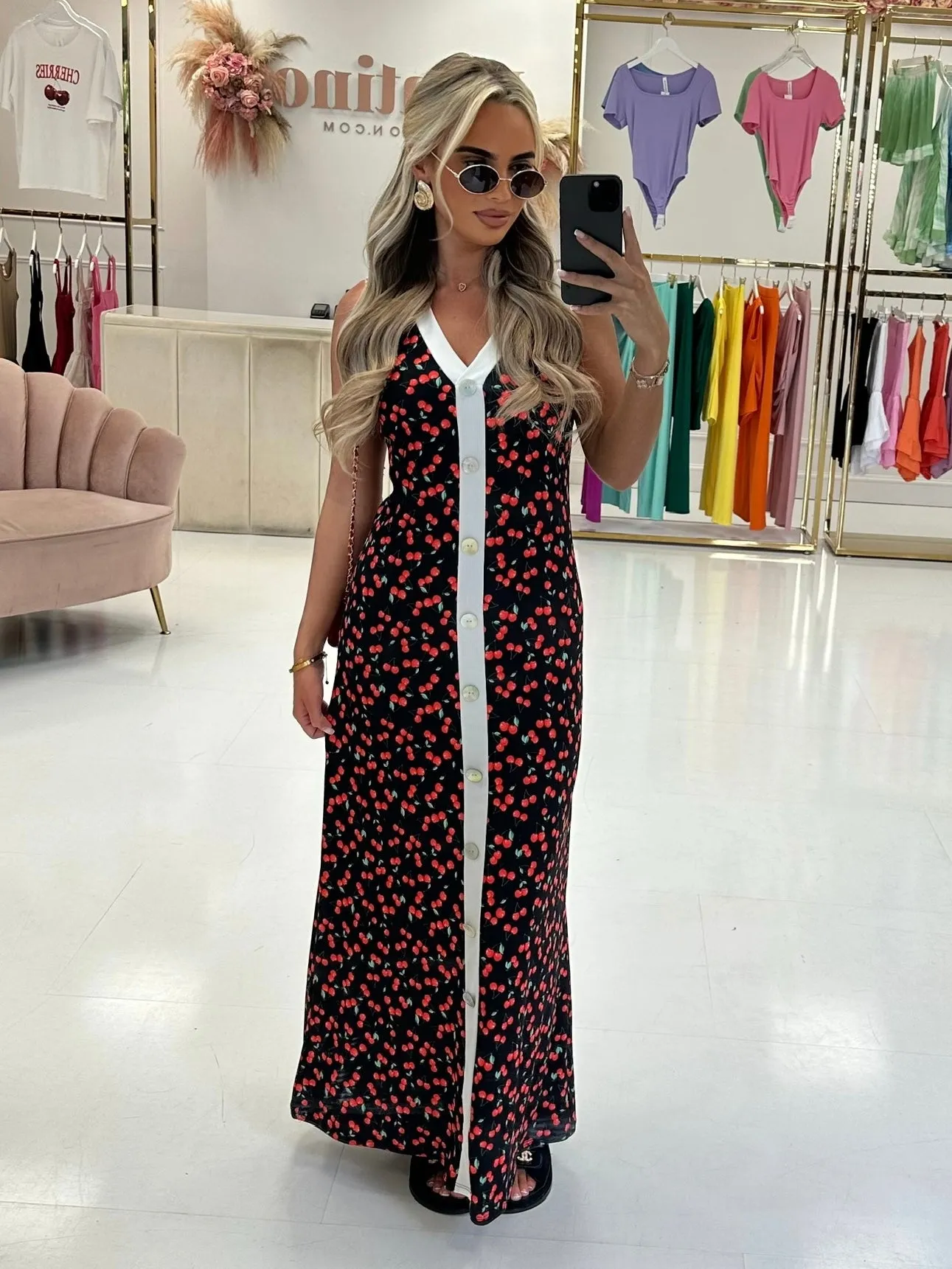 Kamila black cherry button maxi dress