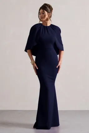 Kianne | Navy Draped Short-Sleeve Maxi Dress