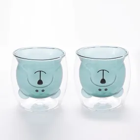 Kuber Industries 10 Pcs Cute Teddy Bear Cups | Borosilicate Double Wall Glass Cups | Microwave Safe | Heat Resistant | Scratch Proof | 250 ML | Pack of 5 | Blue