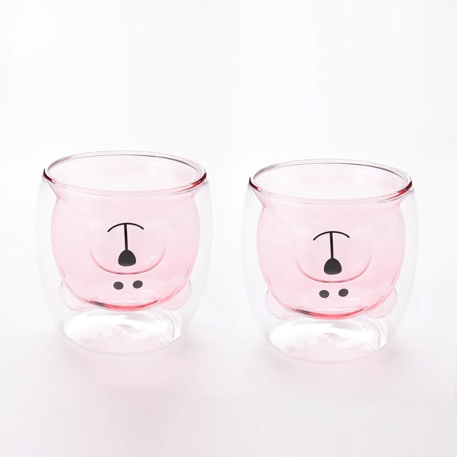 Kuber Industries 10 Pcs Cute Teddy Bear Cups | Borosilicate Double Wall Glass Cups | Microwave Safe | Heat Resistant | Scratch Proof | 250 ML | Pack of 5 | Pink