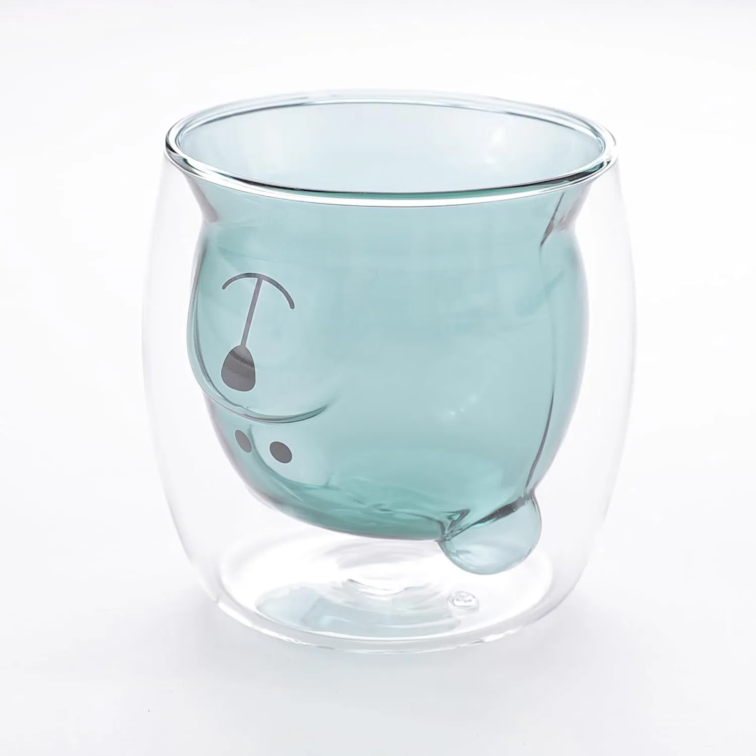 Kuber Industries 2 Pcs Cute Teddy Bear Cups | Borosilicate Double Wall Glass Cups | Microwave Safe | Heat Resistant | Scratch Proof | 250 ML | Pack of 1 | Blue