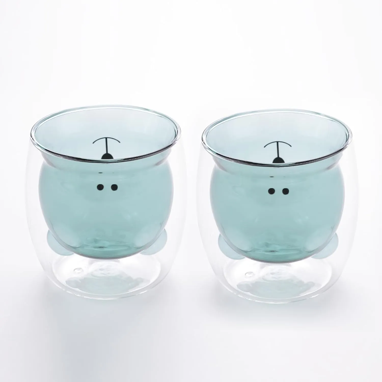 Kuber Industries 2 Pcs Cute Teddy Bear Cups | Borosilicate Double Wall Glass Cups | Microwave Safe | Heat Resistant | Scratch Proof | 250 ML | Pack of 1 | Blue