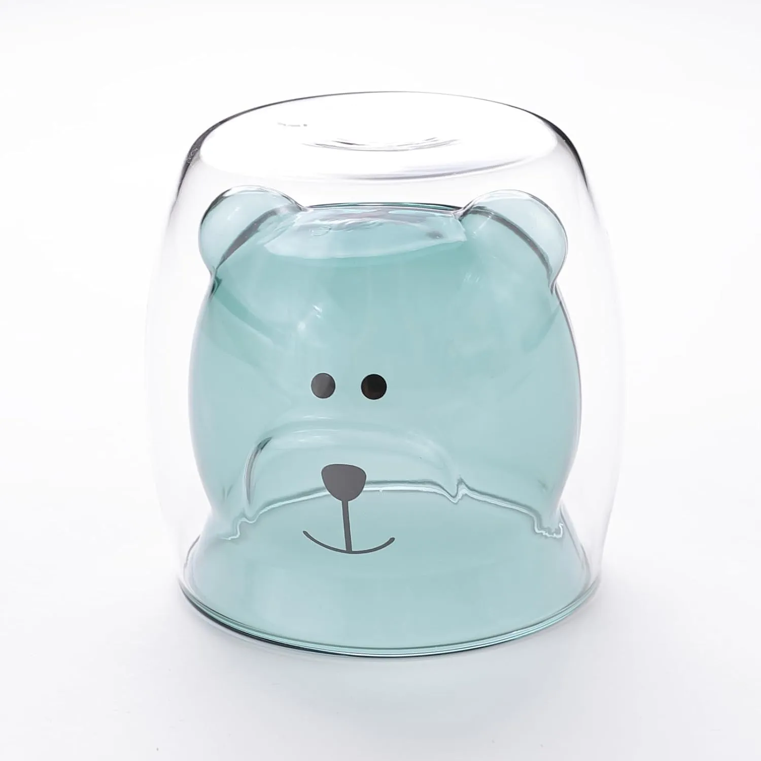 Kuber Industries 2 Pcs Cute Teddy Bear Cups | Borosilicate Double Wall Glass Cups | Microwave Safe | Heat Resistant | Scratch Proof | 250 ML | Pack of 1 | Blue