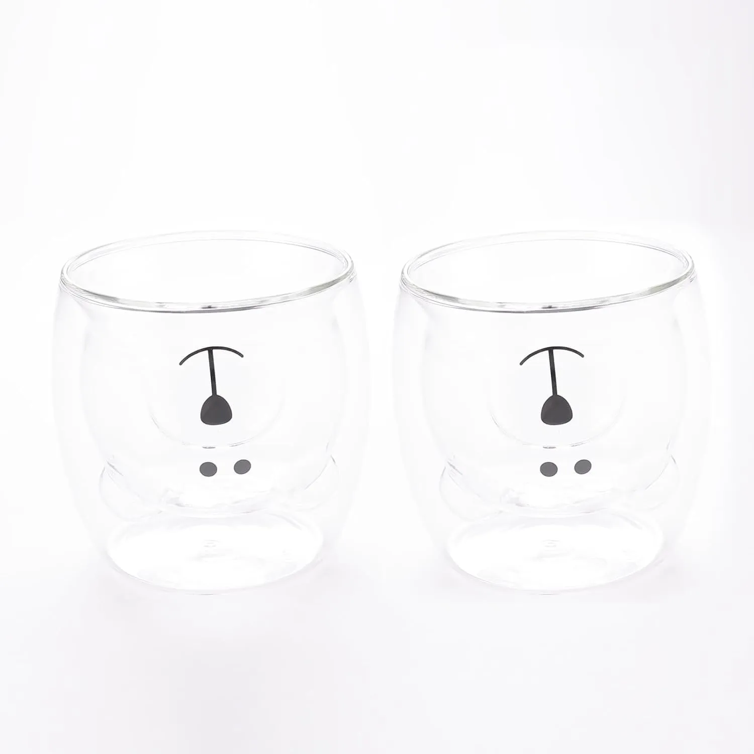 Kuber Industries 4 Pcs Cute Teddy Bear Cups | Borosilicate Double Wall Glass Cups | Microwave Safe | Heat Resistant | Scratch Proof | 250 ML | Pack of 2 | Transparent