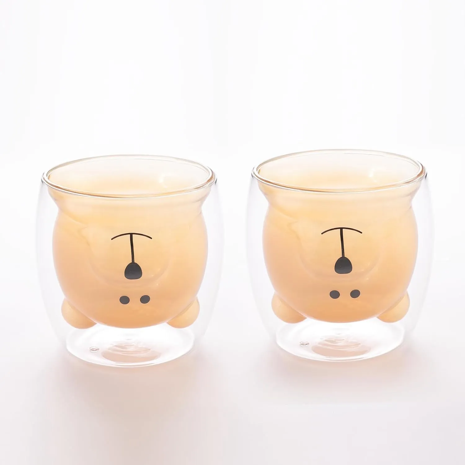 Kuber Industries 6 Pcs Cute Teddy Bear Cups | Borosilicate Double Wall Glass Cups | Microwave Safe | Heat Resistant | Scratch Proof | 250 ML | Pack of 3 | Amber