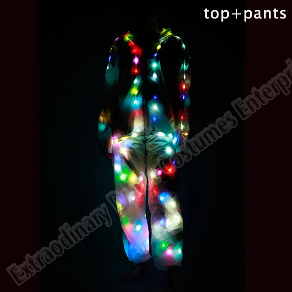 LED Party Clothes Colorful Glowing Casual Top Flashing Lights Jacket Coat pants Costumes Set Luminous Christmas Halloween Party