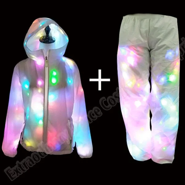 LED Party Clothes Colorful Glowing Casual Top Flashing Lights Jacket Coat pants Costumes Set Luminous Christmas Halloween Party