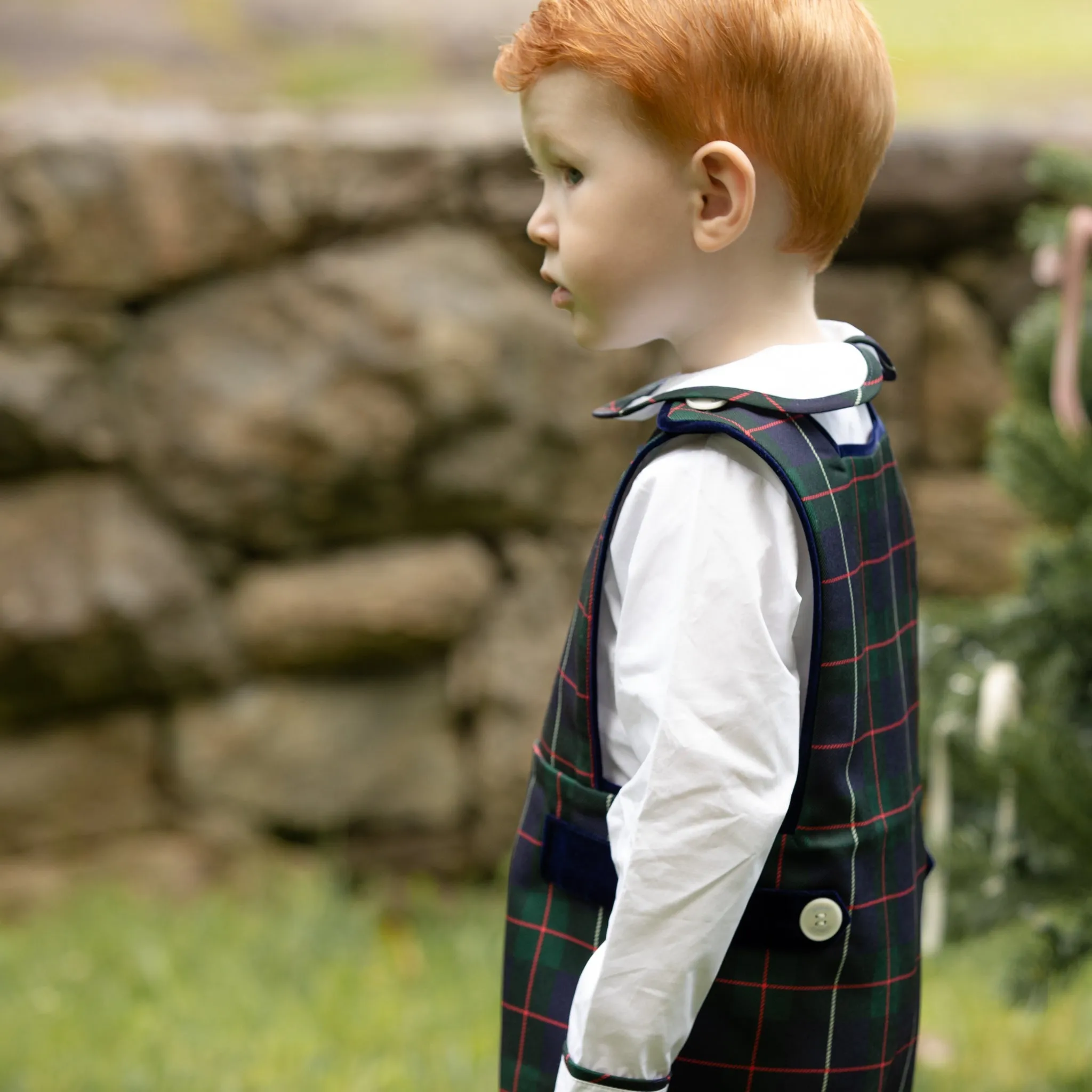 Long Sleeve Henry Peter Pan in Classic White with Tenley Tartan Trim