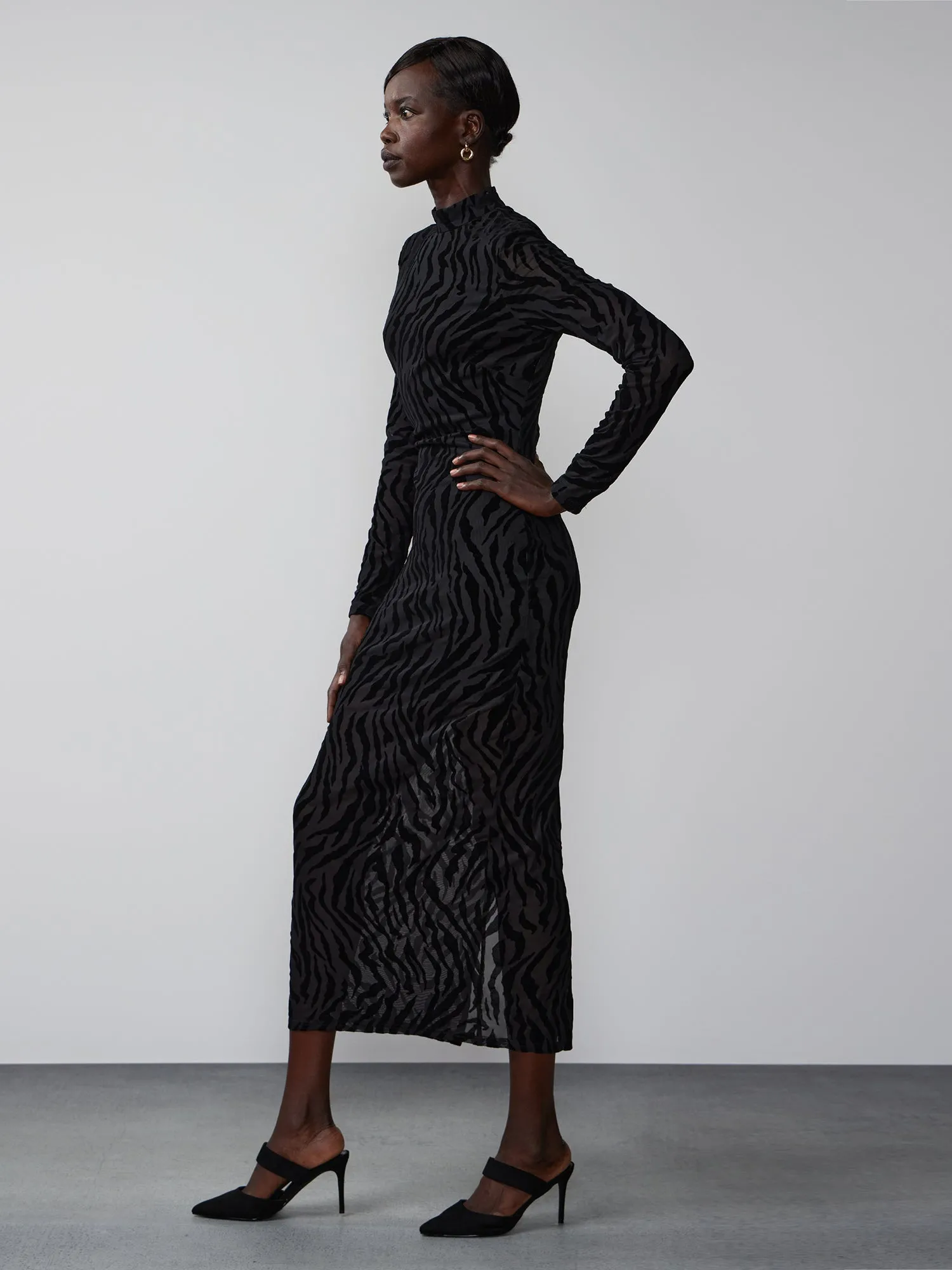 Long Sleeve Zebra Burnout Maxi Dress