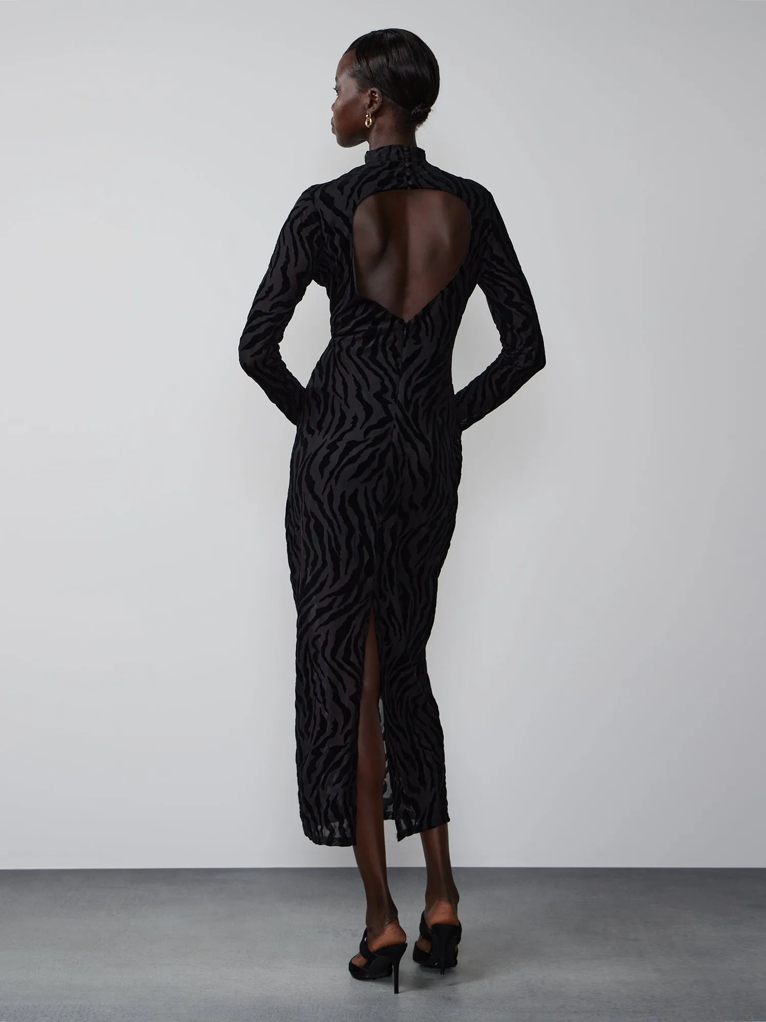 Long Sleeve Zebra Burnout Maxi Dress