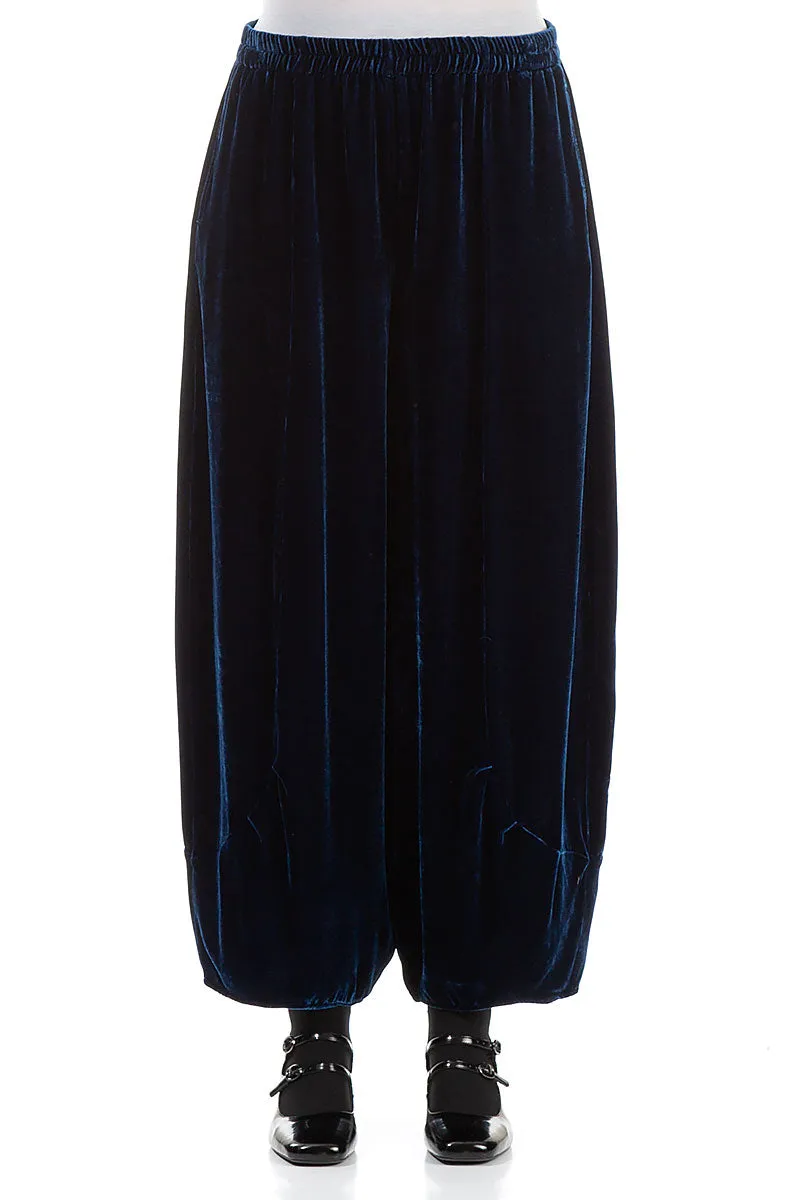 Loose Azure Silk Velvet Trousers