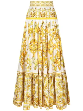 Majolica Print High-Waisted Midi Skirt