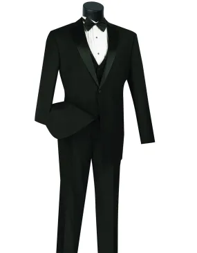 Mens 3pc Vested Black Tuxedo