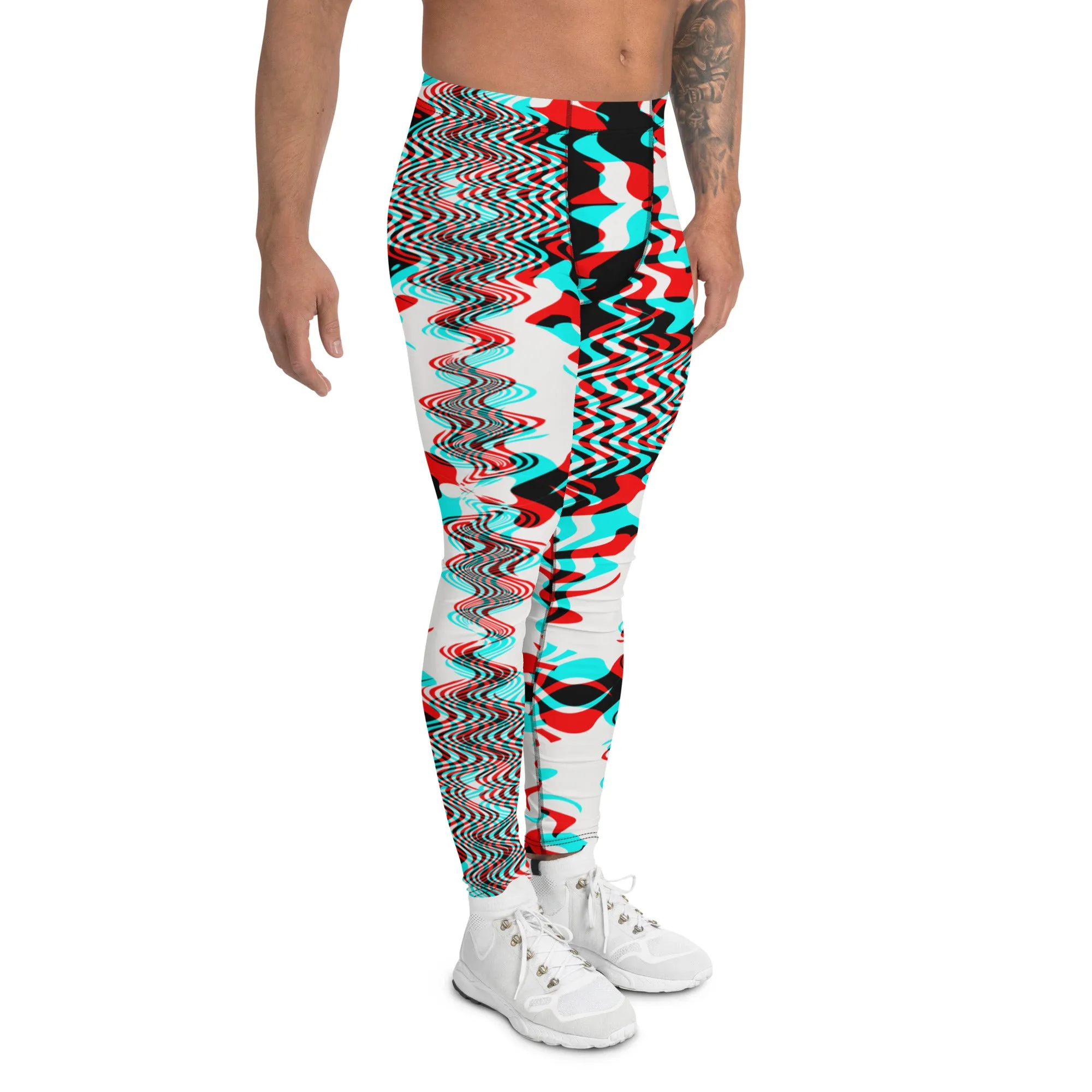 Men's Party Pants, Festival Tights, Psychedelic, Men's Leggings, Gym Leggings, Wrestling Tights, Printed Leggings, Yoga Leggings, Man Pants, Men's Leggings Waves Red Blue Black White