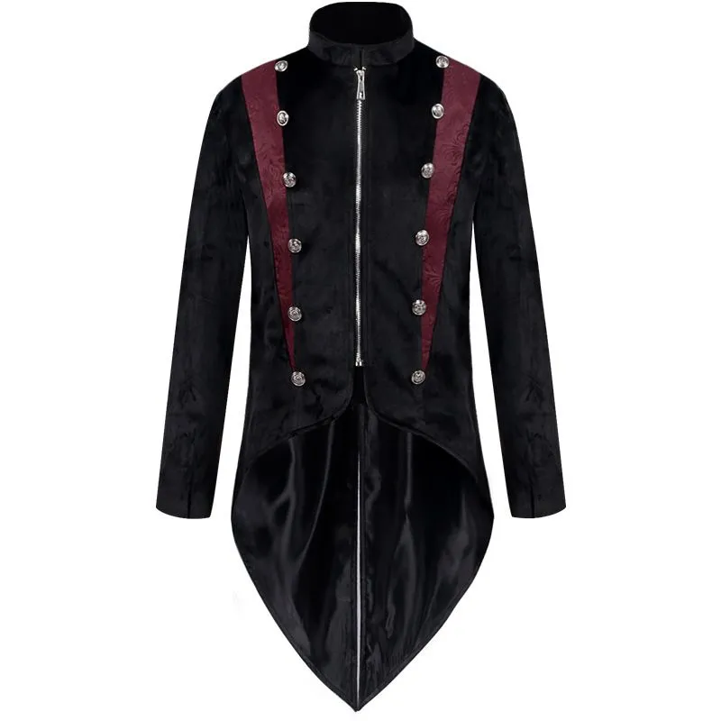 Mens Stand Collar Steampunk Tailcoat Jacket Gothic Zipper Viking Renaissance Formal Tuxedo Cosplay Costumes