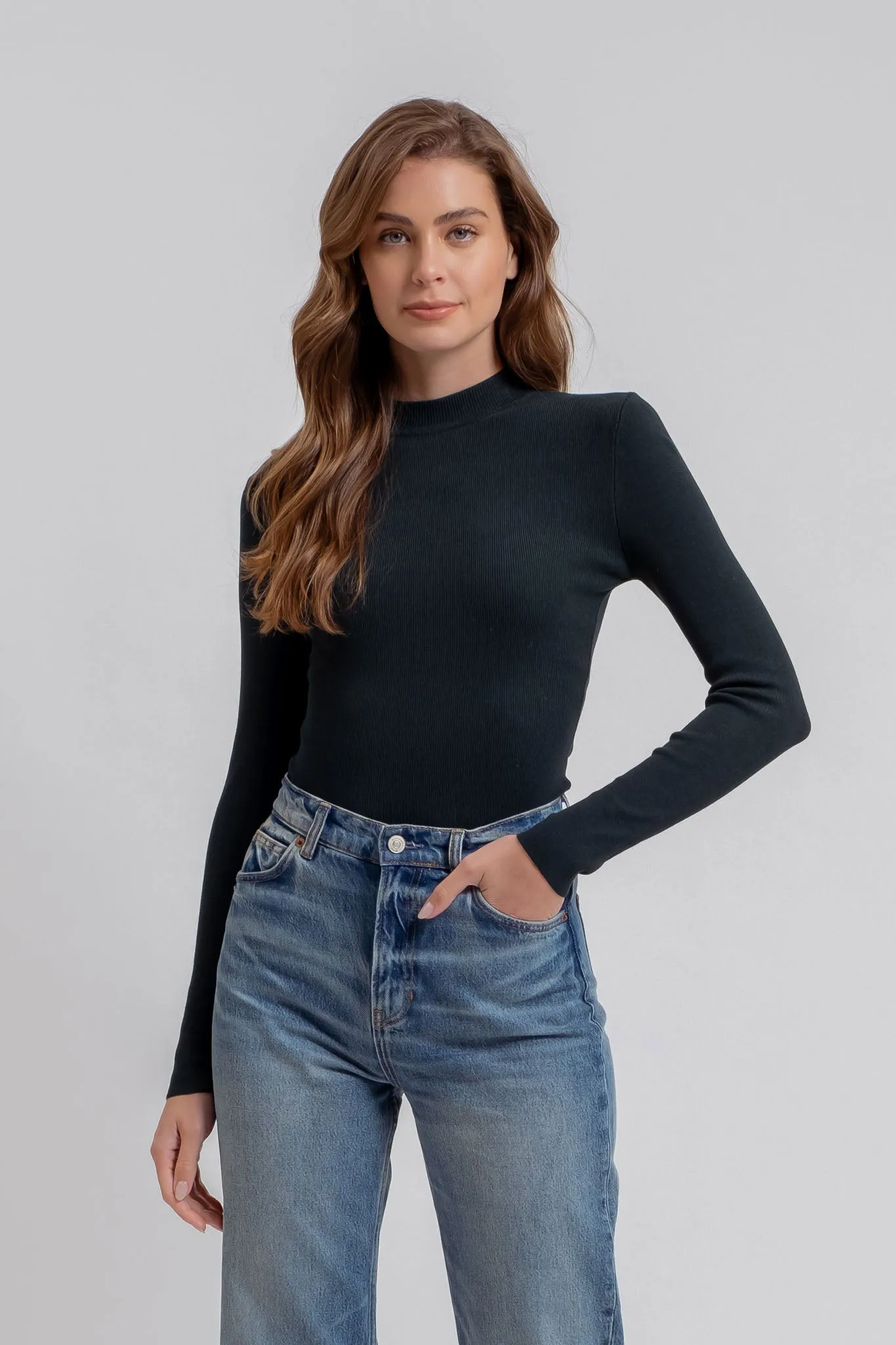 MOCK NECK LONG SLEEVE SWEATER KNIT TOP