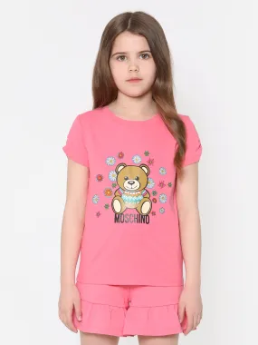 Moschino Girls Teddy Logo T-Shirt in Pink