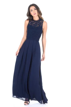 Navy Crochet Top Chiffon Maxi Dress