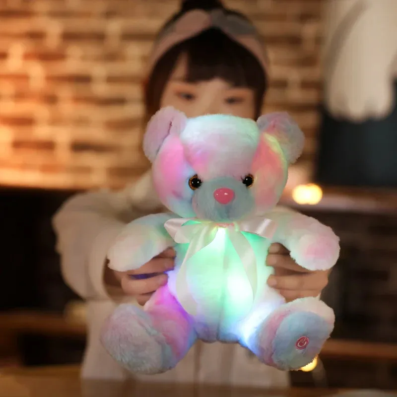 New 28cm Glowing Teddy Bear Plush Toys Colorful Luminous Light Up Stuffed Animal Soft Doll LED Pillow Christmas Gift for Kids