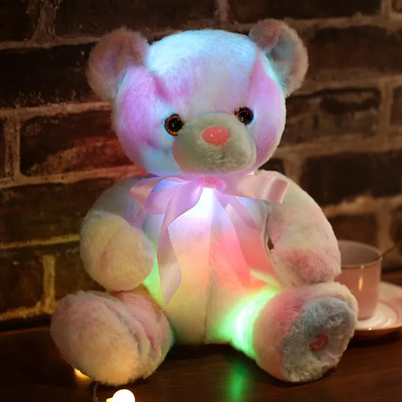 New 28cm Glowing Teddy Bear Plush Toys Colorful Luminous Light Up Stuffed Animal Soft Doll LED Pillow Christmas Gift for Kids