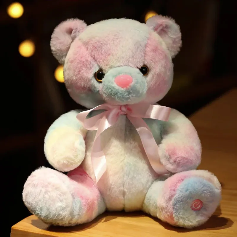 New 28cm Glowing Teddy Bear Plush Toys Colorful Luminous Light Up Stuffed Animal Soft Doll LED Pillow Christmas Gift for Kids