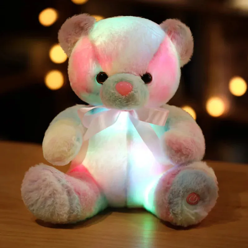 New 28cm Glowing Teddy Bear Plush Toys Colorful Luminous Light Up Stuffed Animal Soft Doll LED Pillow Christmas Gift for Kids