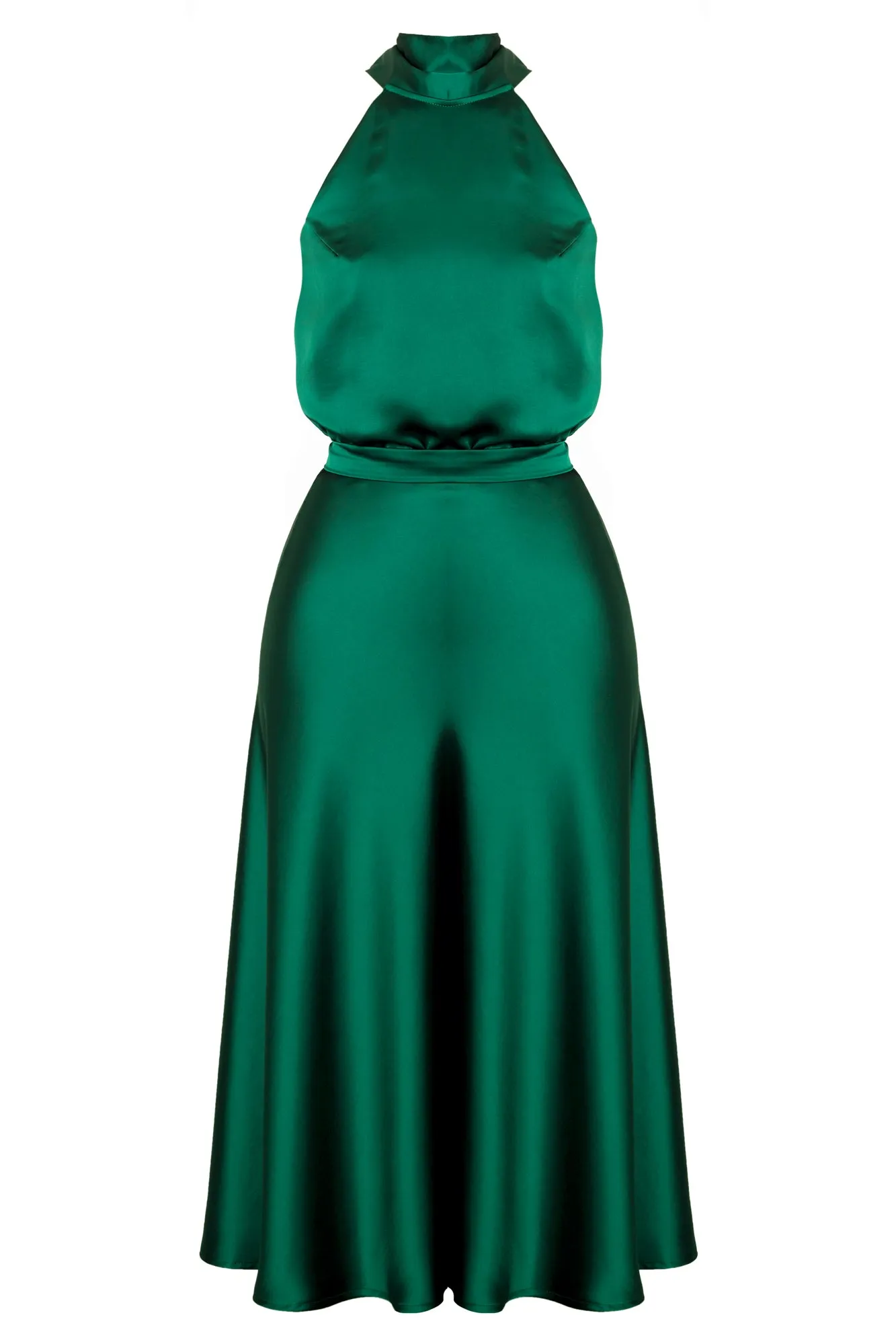 NOMA green satin midi cocktail dress