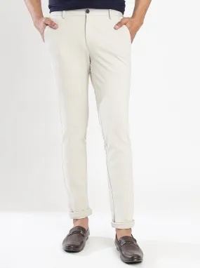 Off White Solid Venice Fit Casual Trouser | JadeBlue