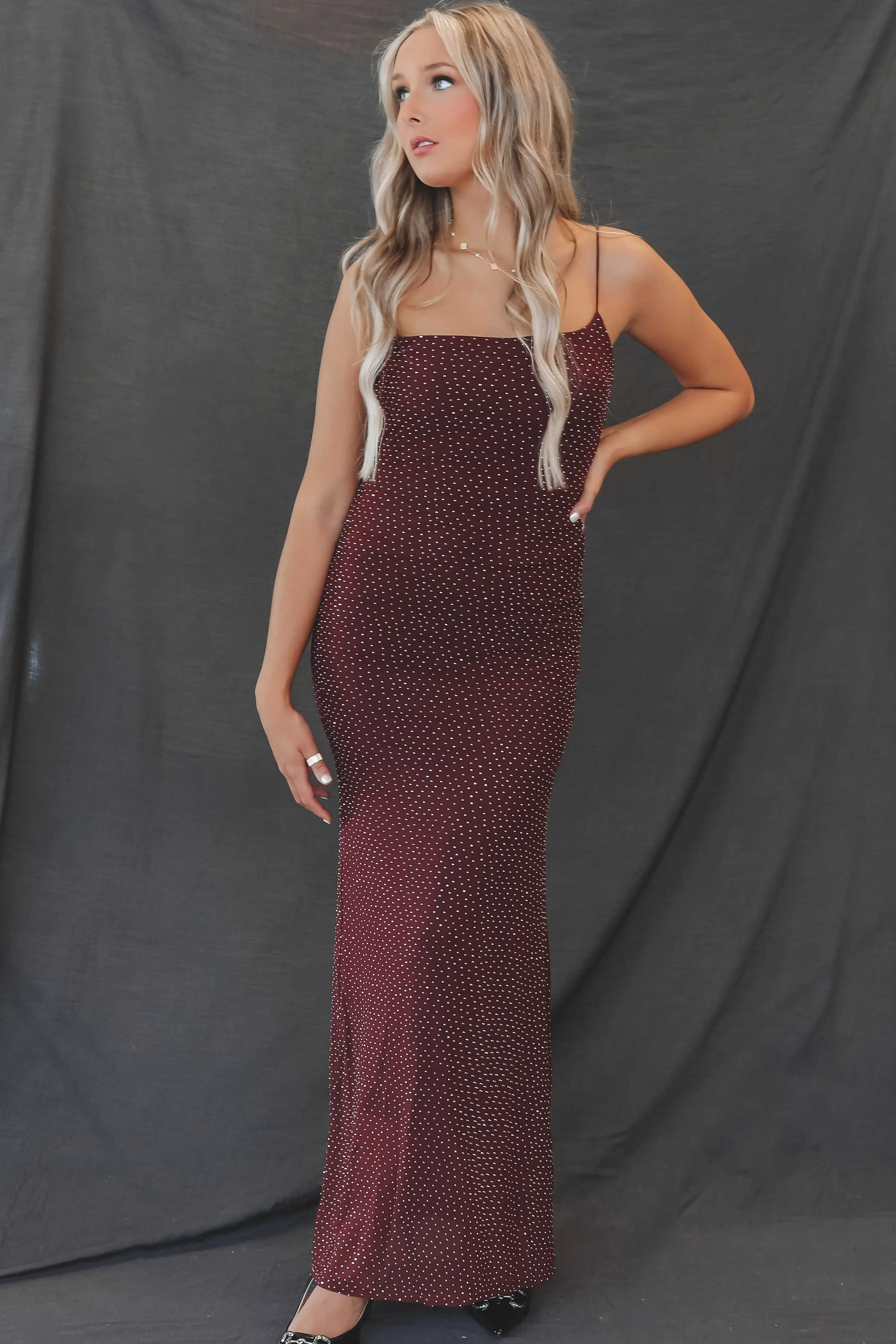 Oh So Stylish Burgundy Sparkle Maxi Dress