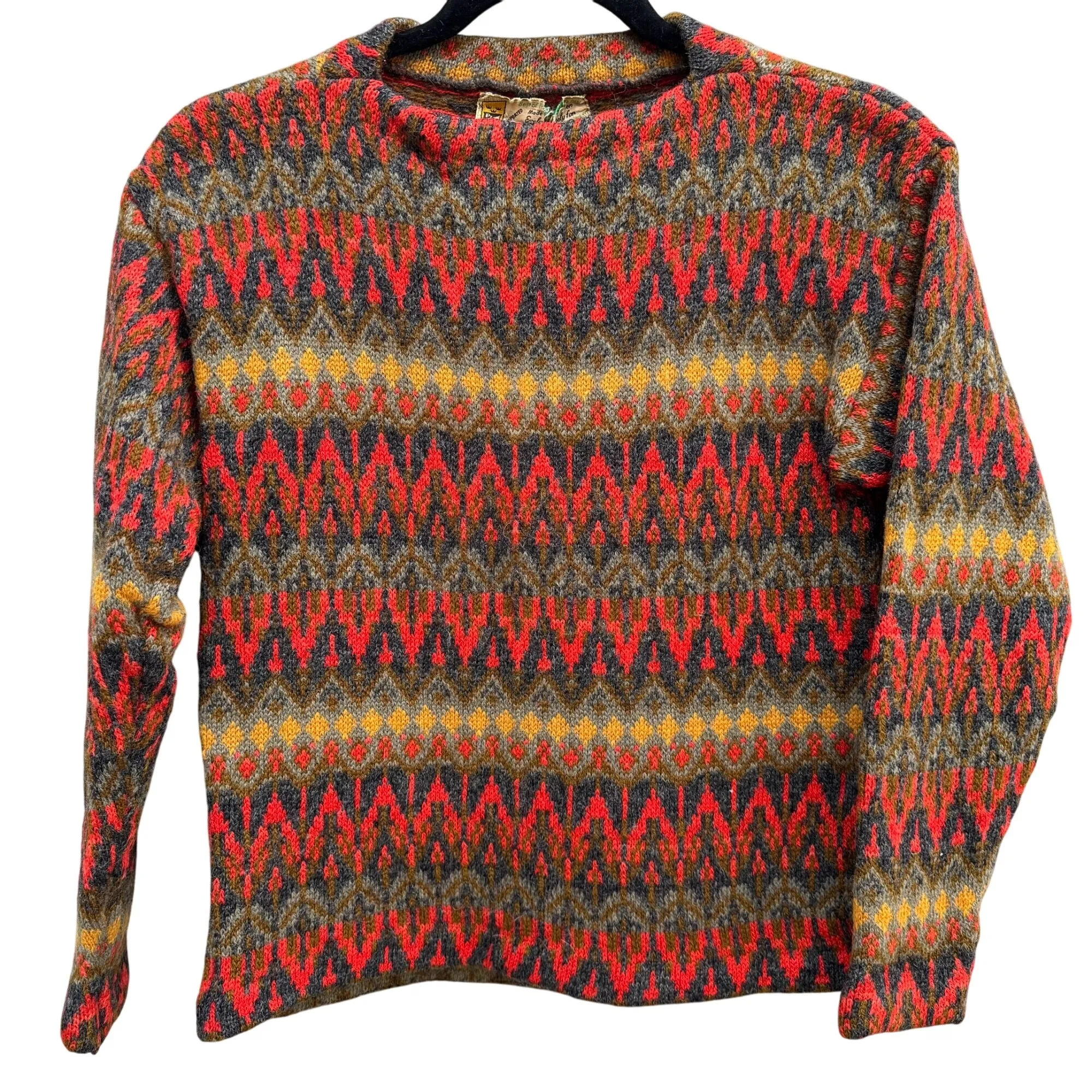 P&M Distributors Vintage Mens Brown Wool Made in Sweden Geometric Knit Sweater S