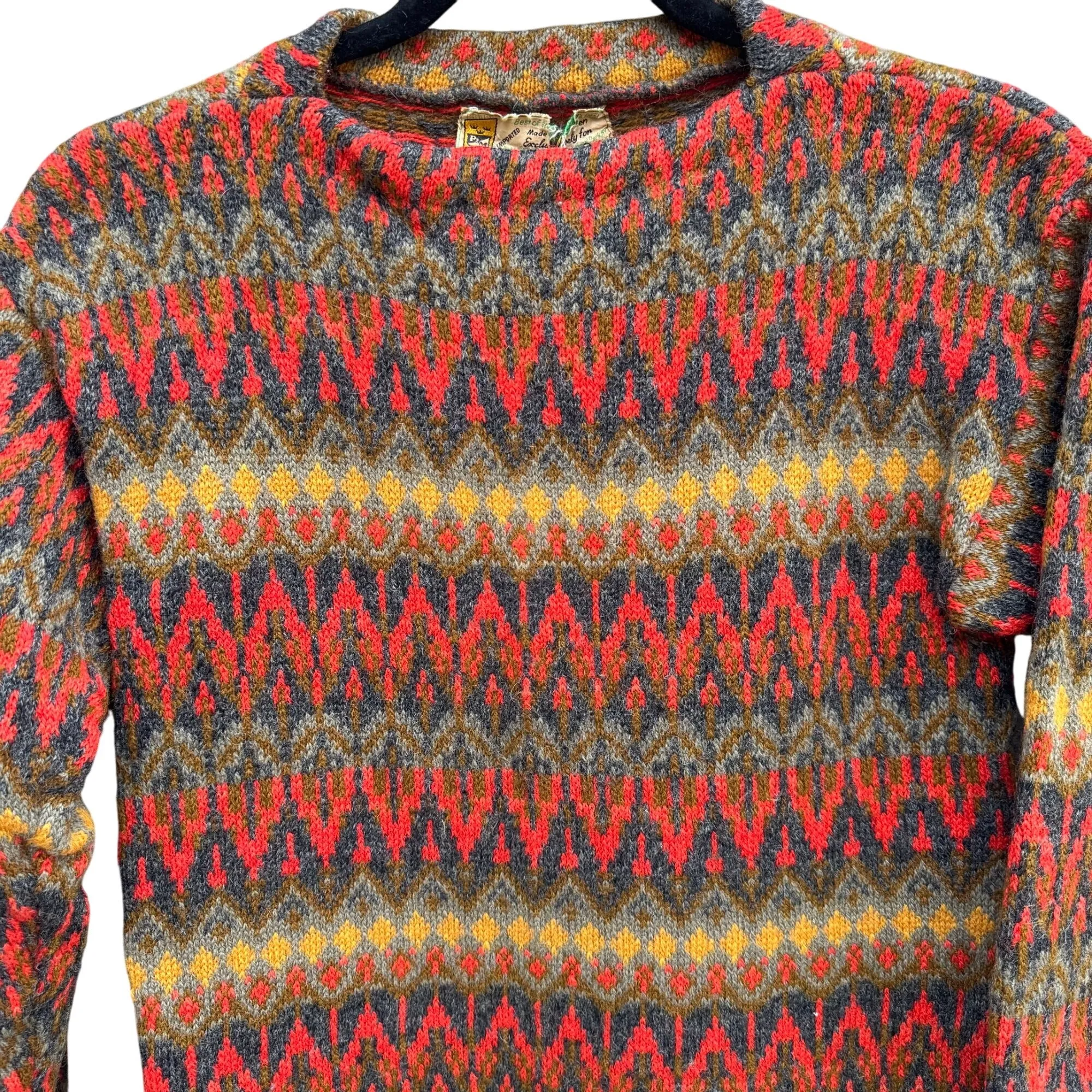 P&M Distributors Vintage Mens Brown Wool Made in Sweden Geometric Knit Sweater S