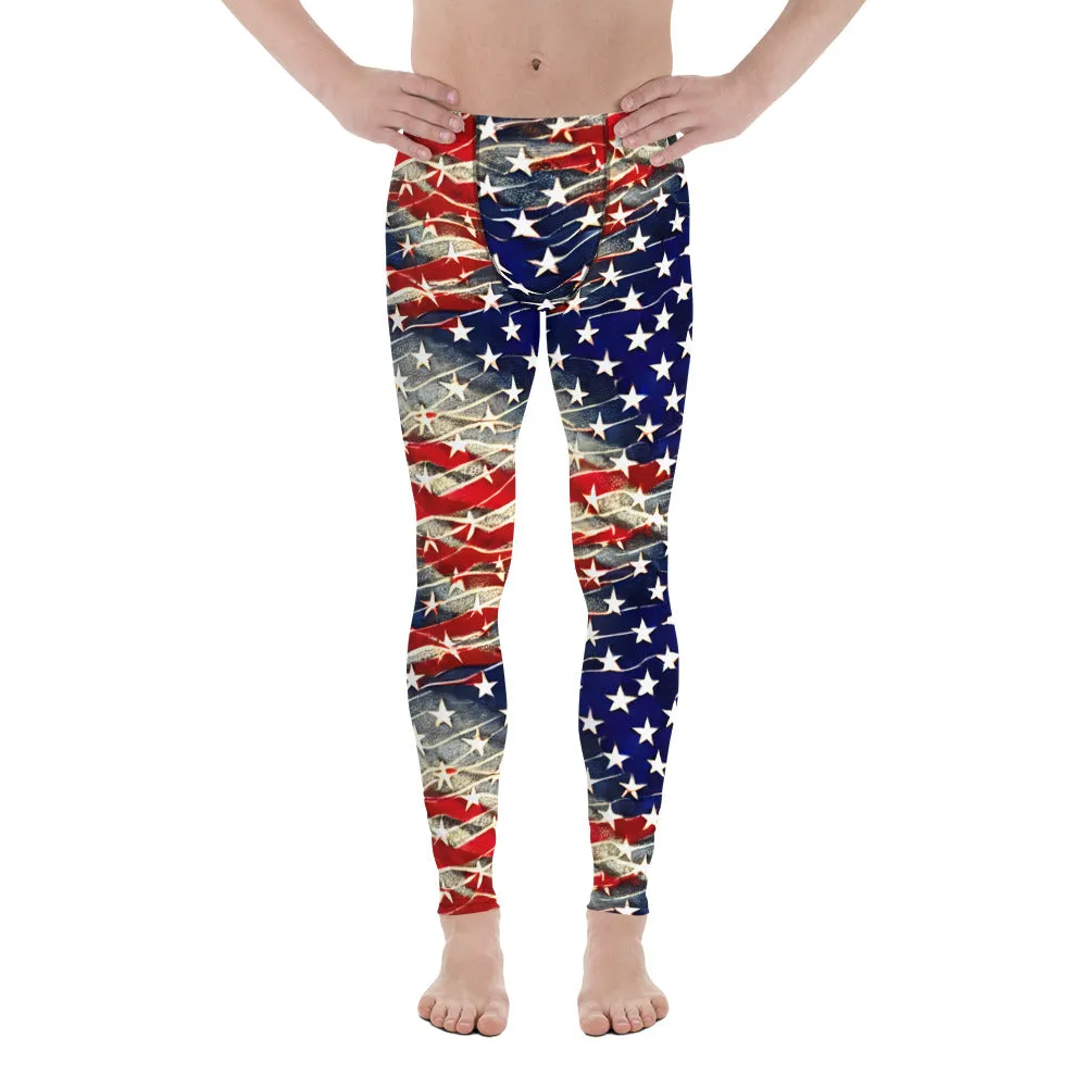 Patriotic Men's Leggings - American Flag Print, Athletic Fit, 4th of July, Durable - Perfect for Workouts & Casual Wear